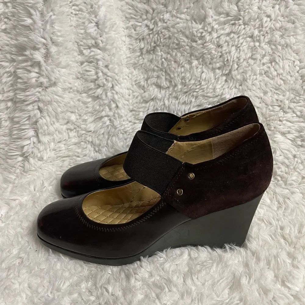 Easy Spirit leather & suede Brown Mary Jane wedge slip on heels SZ 10M